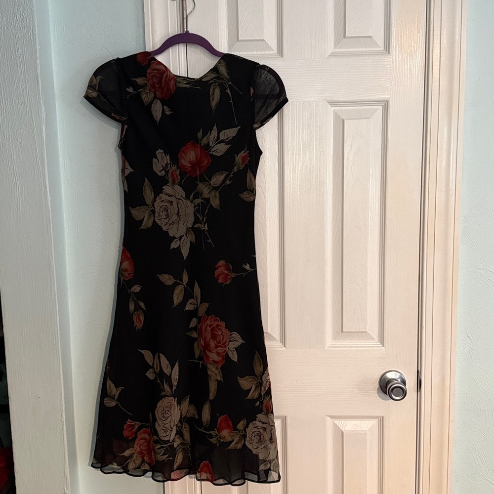 American Age Black Dress with Red Floral Design - Picture 3 of 3
